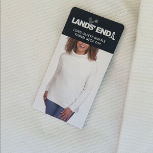 Lands' End Off-White Long Sleeve Waffle Funnel Neck Top NWT size XL